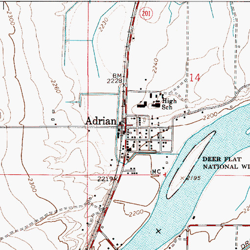 Topographic Map of City of Adrian, OR