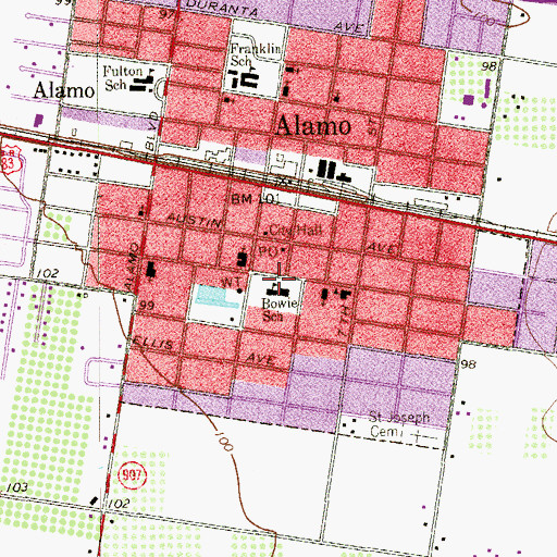Topographic Map of City of Alamo, TX