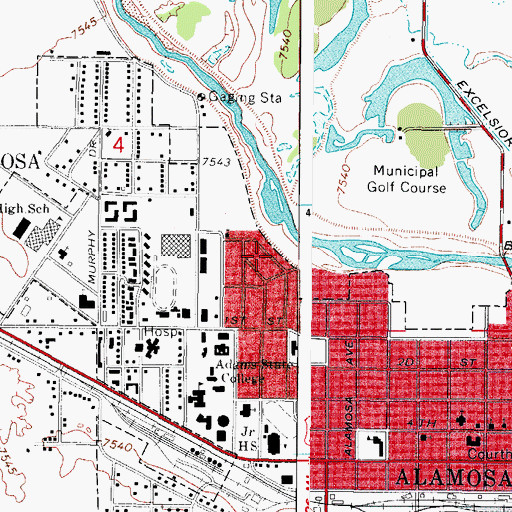 Topographic Map of City of Alamosa, CO