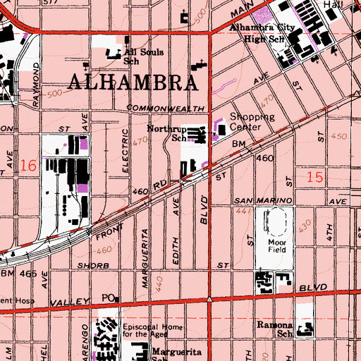 Topographic Map of City of Alhambra, CA
