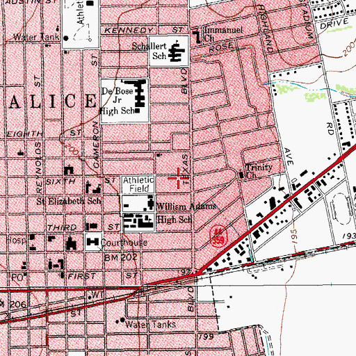 Topographic Map of City of Alice, TX