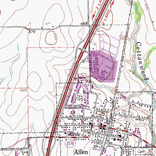 Topographic Map of City of Allen, TX