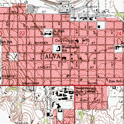 Topographic Map of City of Alva, OK