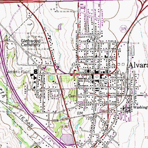 Topographic Map of City of Alvarado, TX