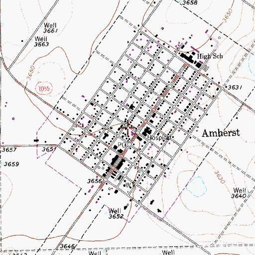 Topographic Map of City of Amherst, TX