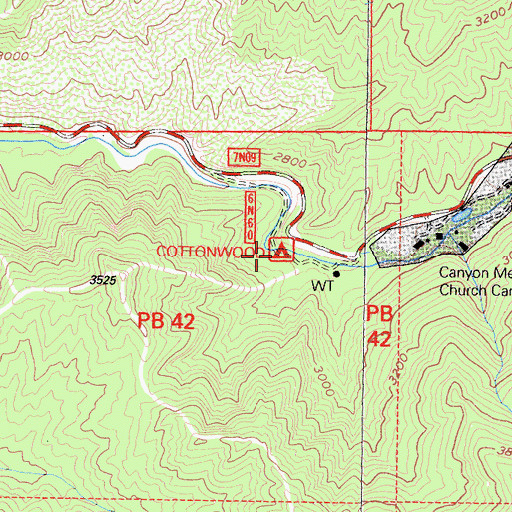 Topographic Map of Cottonwood Campground, CA
