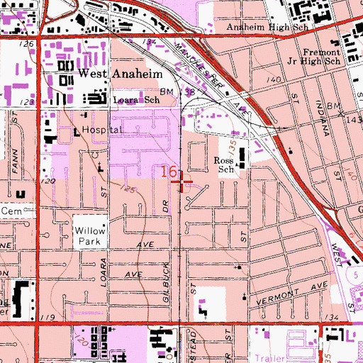 Topographic Map of City of Anaheim, CA