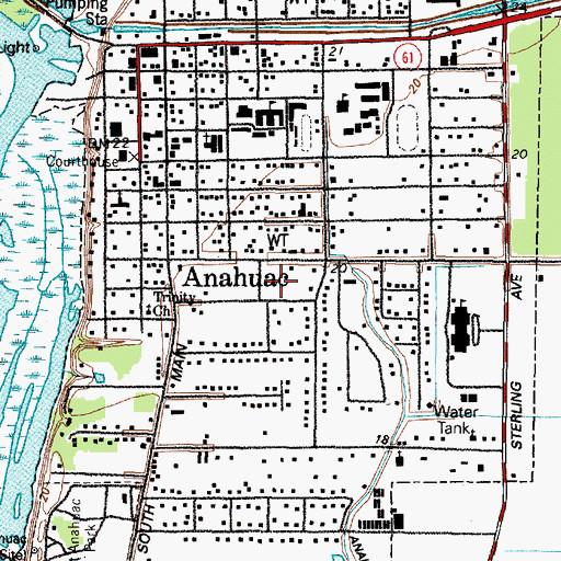 Topographic Map of City of Anahuac, TX