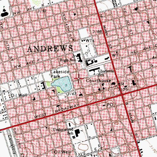 Topographic Map of City of Andrews, TX
