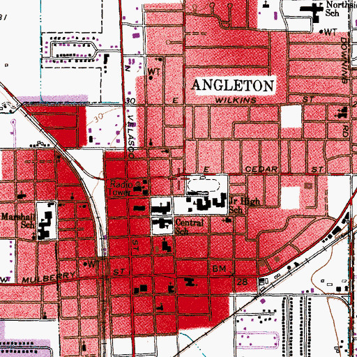 Topographic Map of City of Angleton, TX