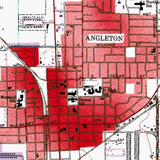 Topographic Map of City of Angleton, TX