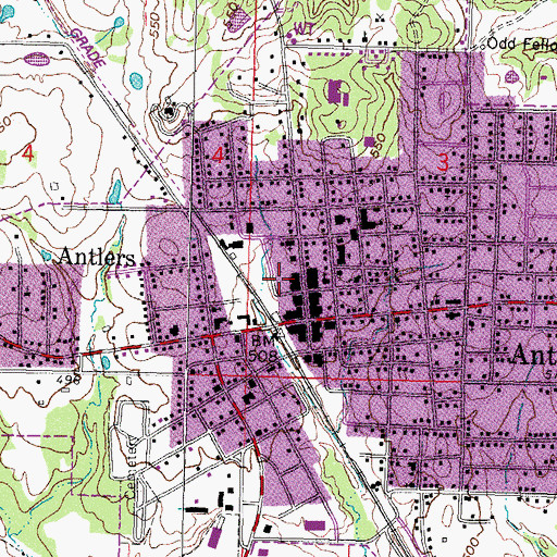 Topographic Map of City of Antlers, OK
