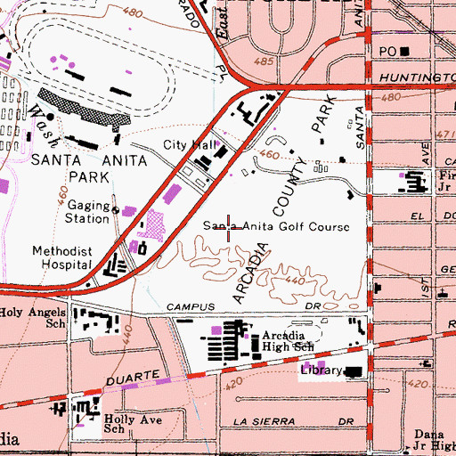Topographic Map of City of Arcadia, CA