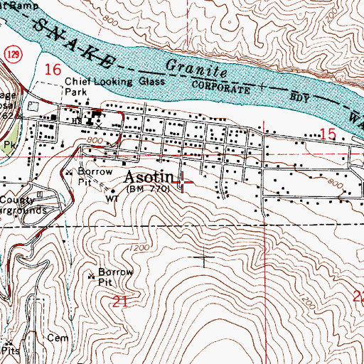 Topographic Map of City of Asotin, WA