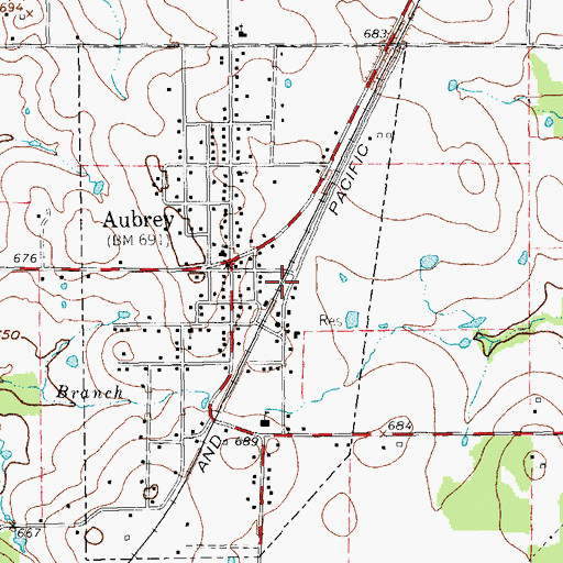Topographic Map of City of Aubrey, TX