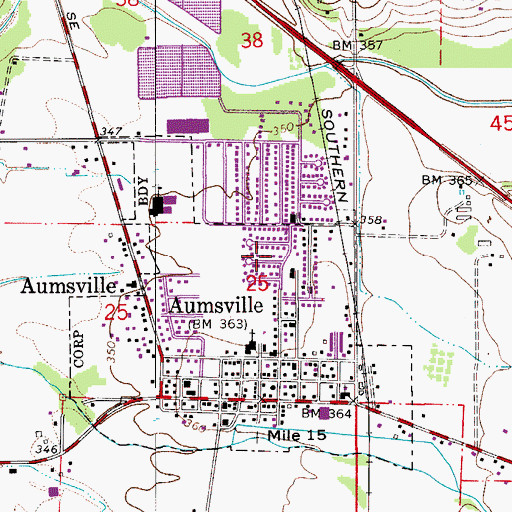 Topographic Map of City of Aumsville, OR