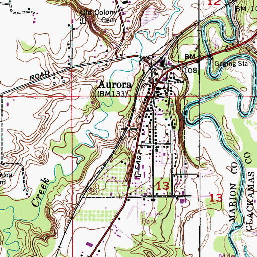 Topographic Map of City of Aurora, OR