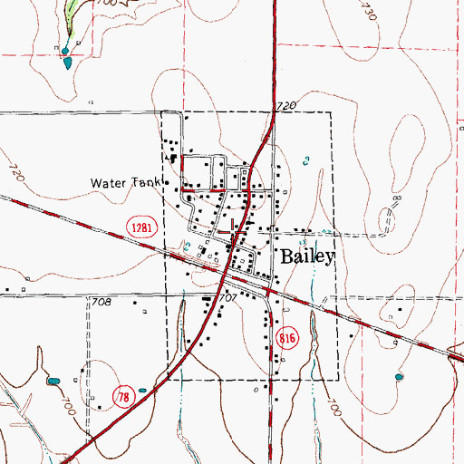 Topographic Map of City of Bailey, TX