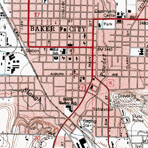 Topographic Map of City of Baker City, OR