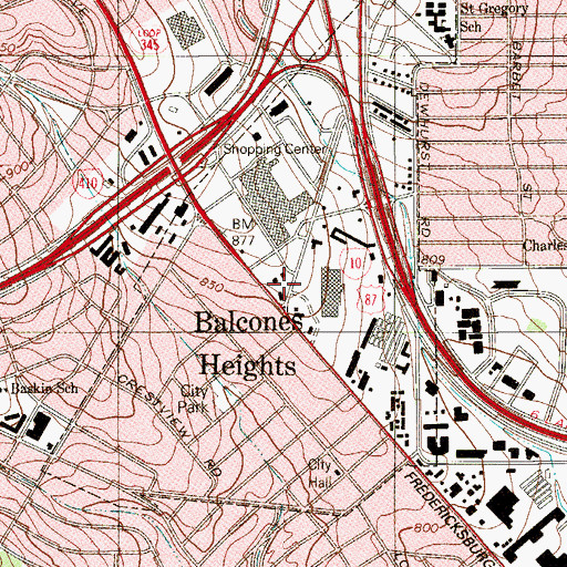 Topographic Map of City of Balcones Heights, TX