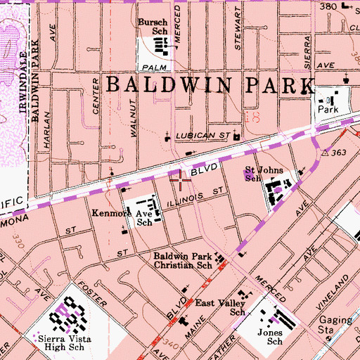 Topographic Map of City of Baldwin Park, CA
