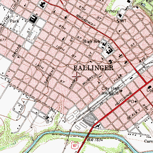 Topographic Map of City of Ballinger, TX
