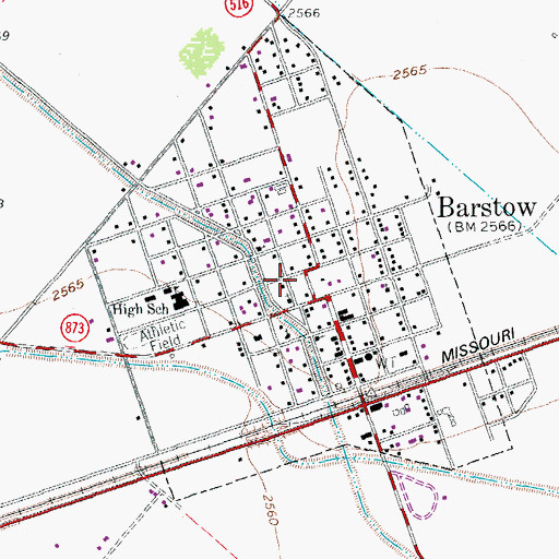 Topographic Map of City of Barstow, TX