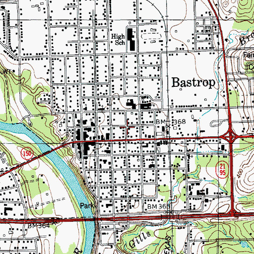 Topographic Map of City of Bastrop, TX