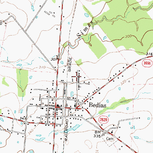 Topographic Map of City of Bedias, TX
