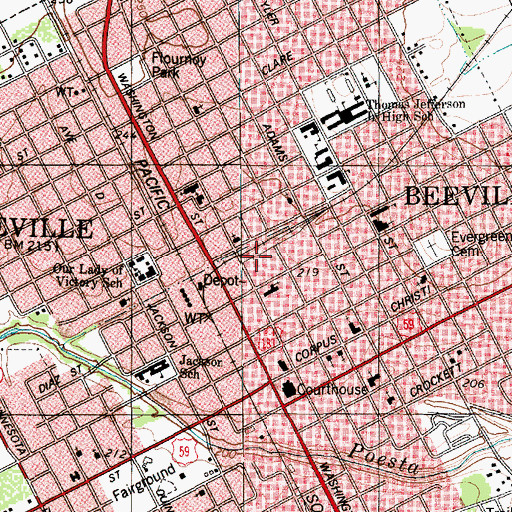 Topographic Map of City of Beeville, TX
