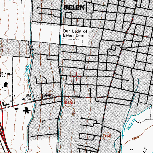 Topographic Map of City of Belen, NM