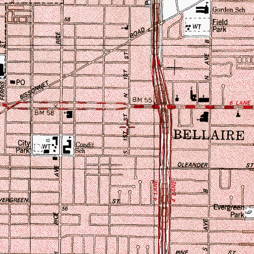 Topographic Map of City of Bellaire, TX