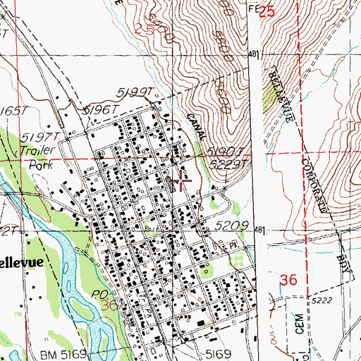 Topographic Map of City of Bellevue, ID