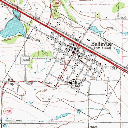 Topographic Map of City of Bellevue, TX