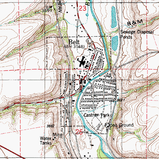 Topographic Map of Town of Belt, MT