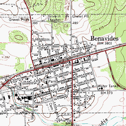 Topographic Map of City of Benavides, TX