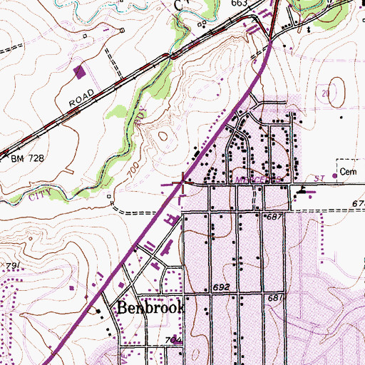 Topographic Map of City of Benbrook, TX