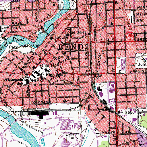 Topographic Map of City of Bend, OR