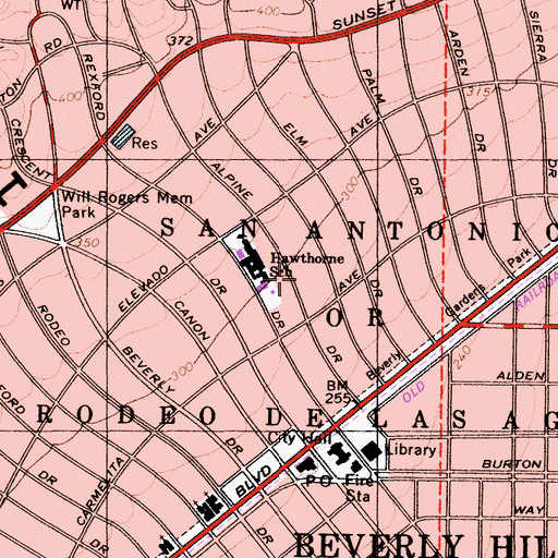 Topographic Map of City of Beverly Hills, CA