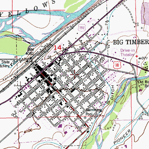 Topographic Map of City of Big Timber, MT