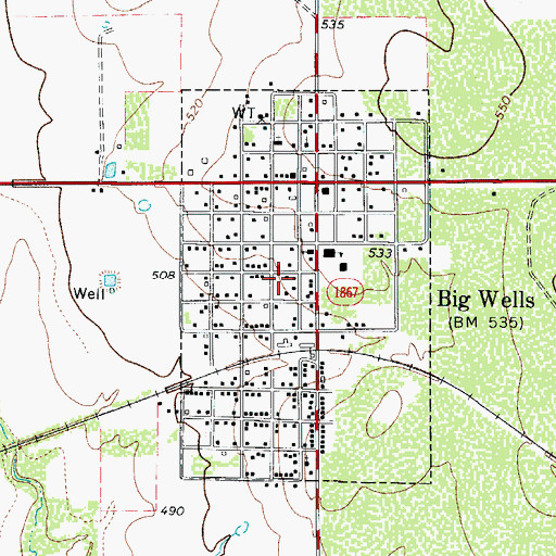 Topographic Map of City of Big Wells, TX