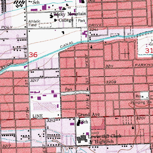 Topographic Map of City of Billings, MT