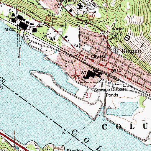 Topographic Map of City of Bingen, WA