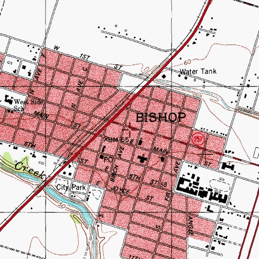 Topographic Map of City of Bishop, TX