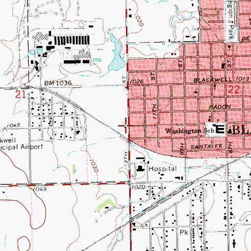 Topographic Map of City of Blackwell, OK
