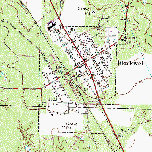 Topographic Map of City of Blackwell, TX