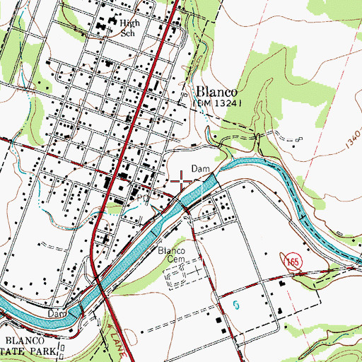 Topographic Map of City of Blanco, TX