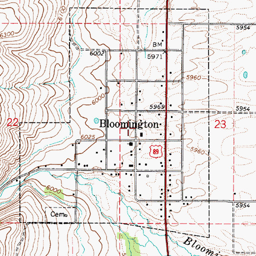 Topographic Map of City of Bloomington, ID