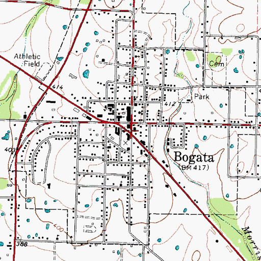 Topographic Map of City of Bogata, TX