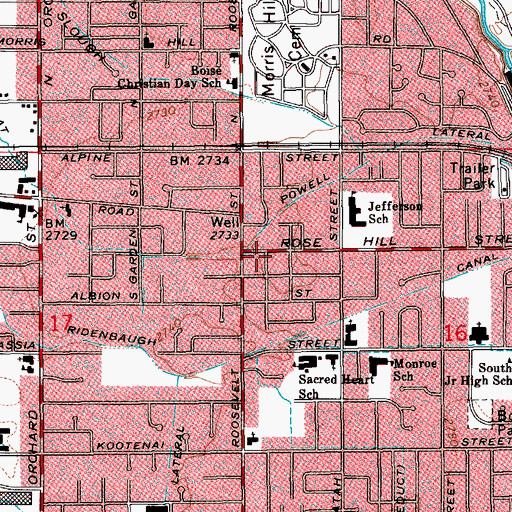 Topographic Map of City of Boise City, ID